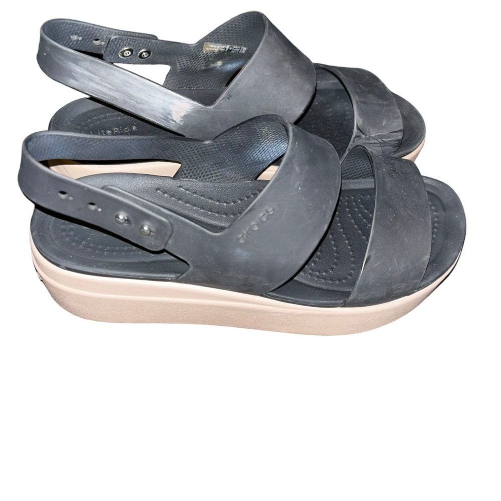 Crocs literide WOMENS BROOKLYN PLATFORM BLACK WEDGE SANDAL size 6